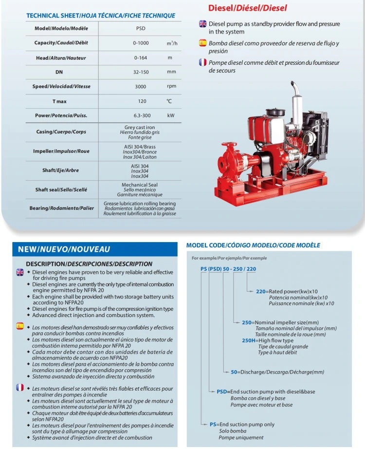 Psd Horizotal Fire Fighting Diesel Engine Driven Pump